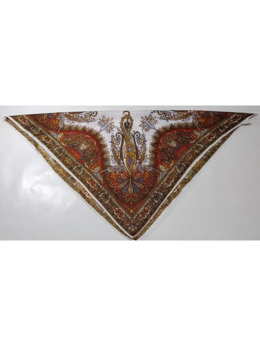 Vintage 1970s Satin Scarf Paisley Brown Boho R. J. SINGER Tapestry Print JAPAN